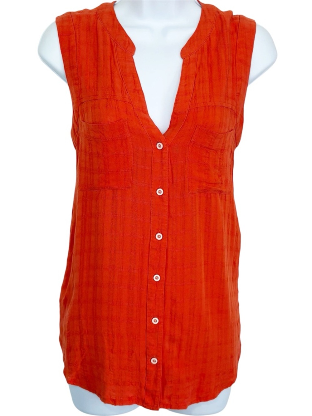 MAEVE Anthropologie Sunseeker Orange Sleeveless Button Front Blouse Top Size 6
